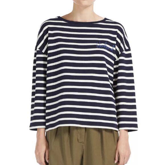 Weekend Max Mara Navy and White Striped Long Sleeve Tee - Picture 1 of 9
